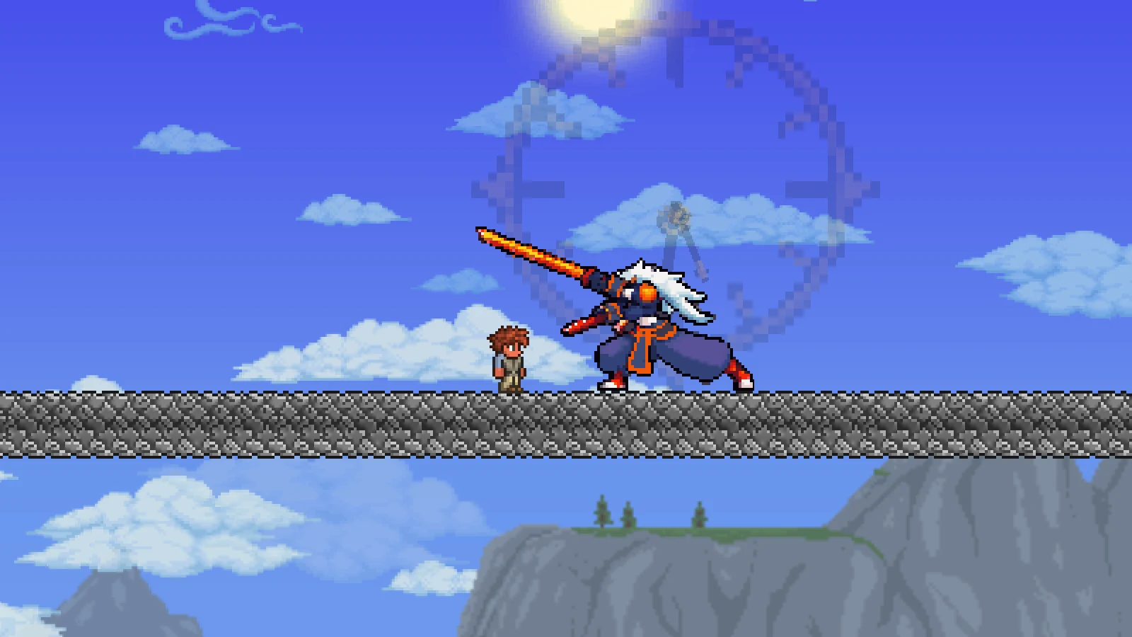 The Time Keeper, a white-haired warrior, lunging with a long blade in front of a clock face