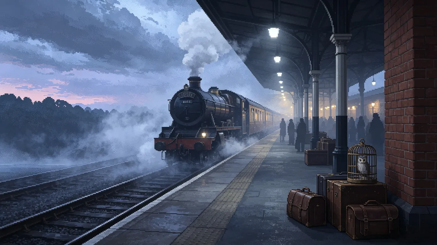 The Hogwarts Express at Platform Nine and Three-Quarters